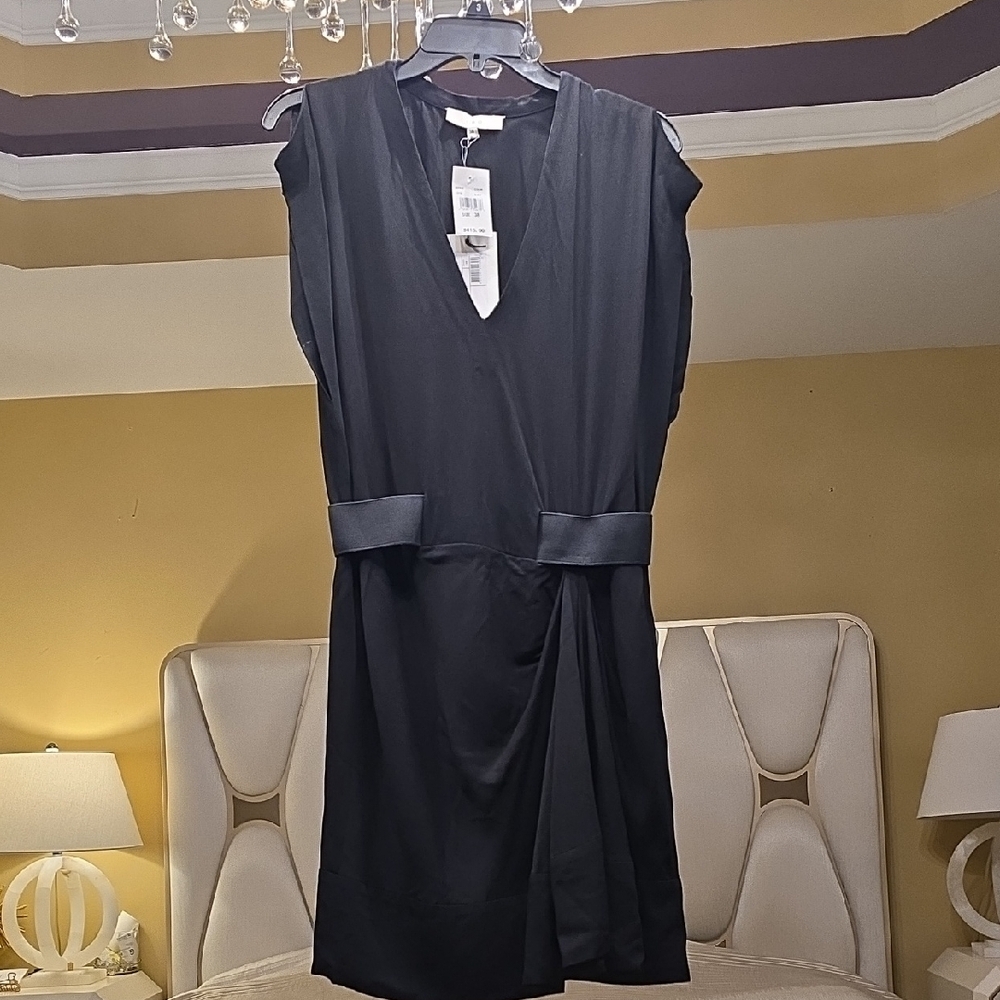 IRO Black V-Neck Mini Dress Viscose Size 38, Medium US